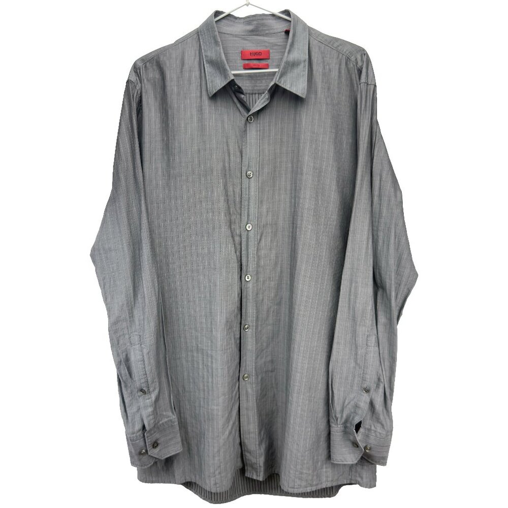 HUGO by Hugo Boss Slim‎ Fit Gray Vertical Pinstripe Button-Down Shirt Size XL